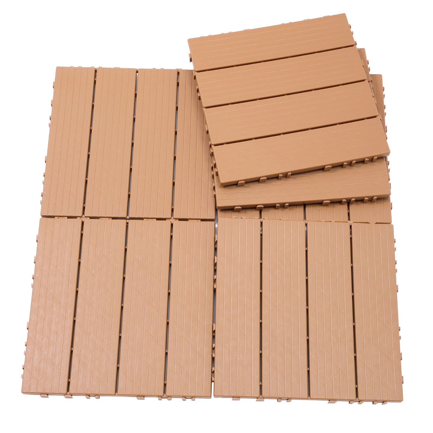 Plastic Interlocking Deck Tiles, (Set of 44), Patio Flooring Outdoor Waterproof All Weather Use For Garden Poolside Front / Back Yard - Burlywood
