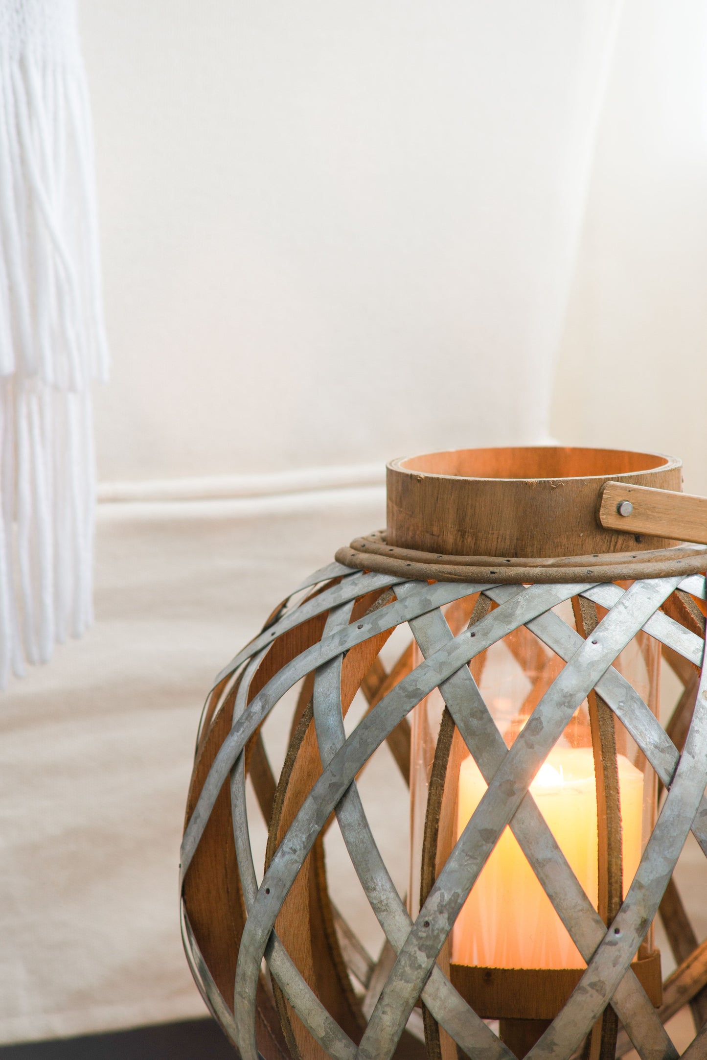 Decorative Lantern With Handle, Wooden Lantern For Indoor Outdoor, Home Garden, Wedding - Silver