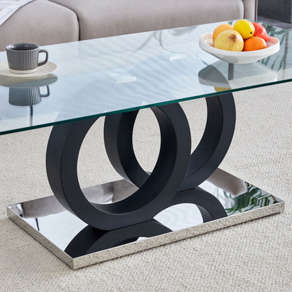 Modern Style Glass Top Coffee Table, Suitable For Living Rooms And Lounge Areas - Black