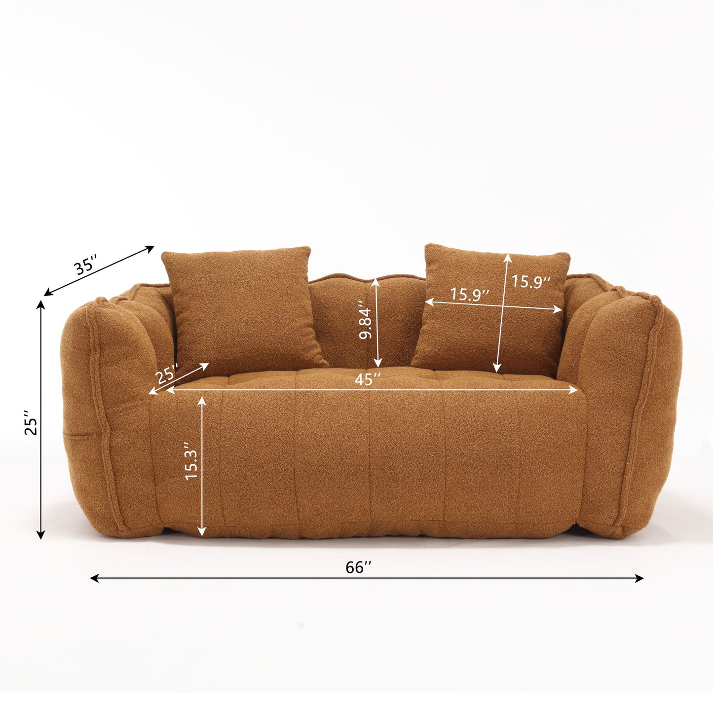 Soft Beanbag Chair With High Resilience Foam Core For Two People - Yellow