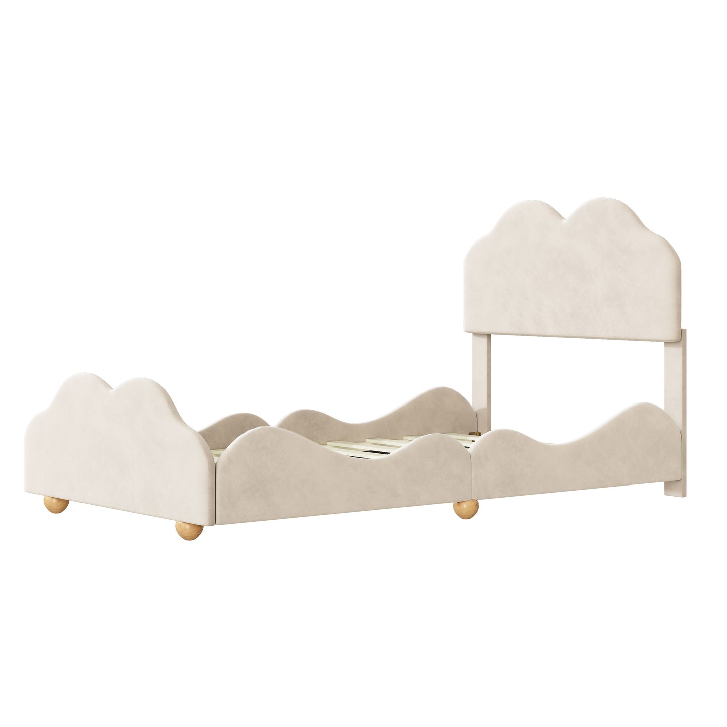 Twin Size Upholstered Platform Bed With Cloud Shaped Board - Beige