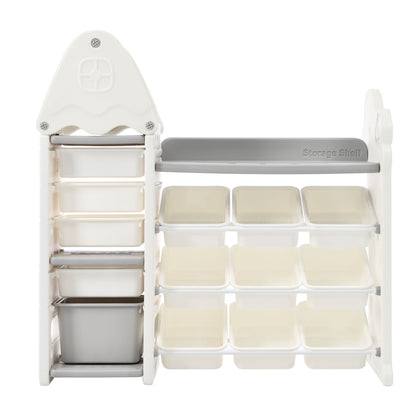 Kids Bookshelf Toy Storage Organizer With 17 Bins And 5 Bookshelves, Multi-Functional Nursery Organizer Kids Furniture Set Toy Storage Cabinet Unit With HDPE SheLF And Bins - Gray