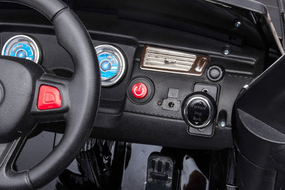 12V7A 30W*2 Four-Wheel Drive Leather Seat One Button Start, Forward And Backward, High And Low Speed, Music, Front Light, Power Display, Two Doors Can Open, 2.4G R / C, Seat Belt Four Wheel Absorber - Black