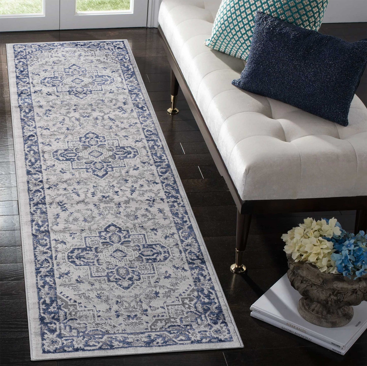 Marfi - 2' X 8' Oriental Runner Rug - Blue / Gray