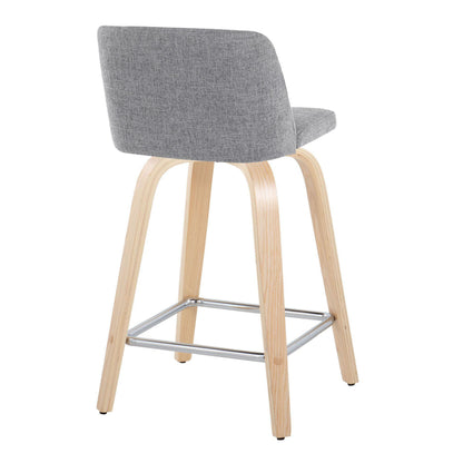 Toriano - Contemporary Fixed Height Counter Stool & Swivel And Square Footrest (Set of 2) - Natural / Gray