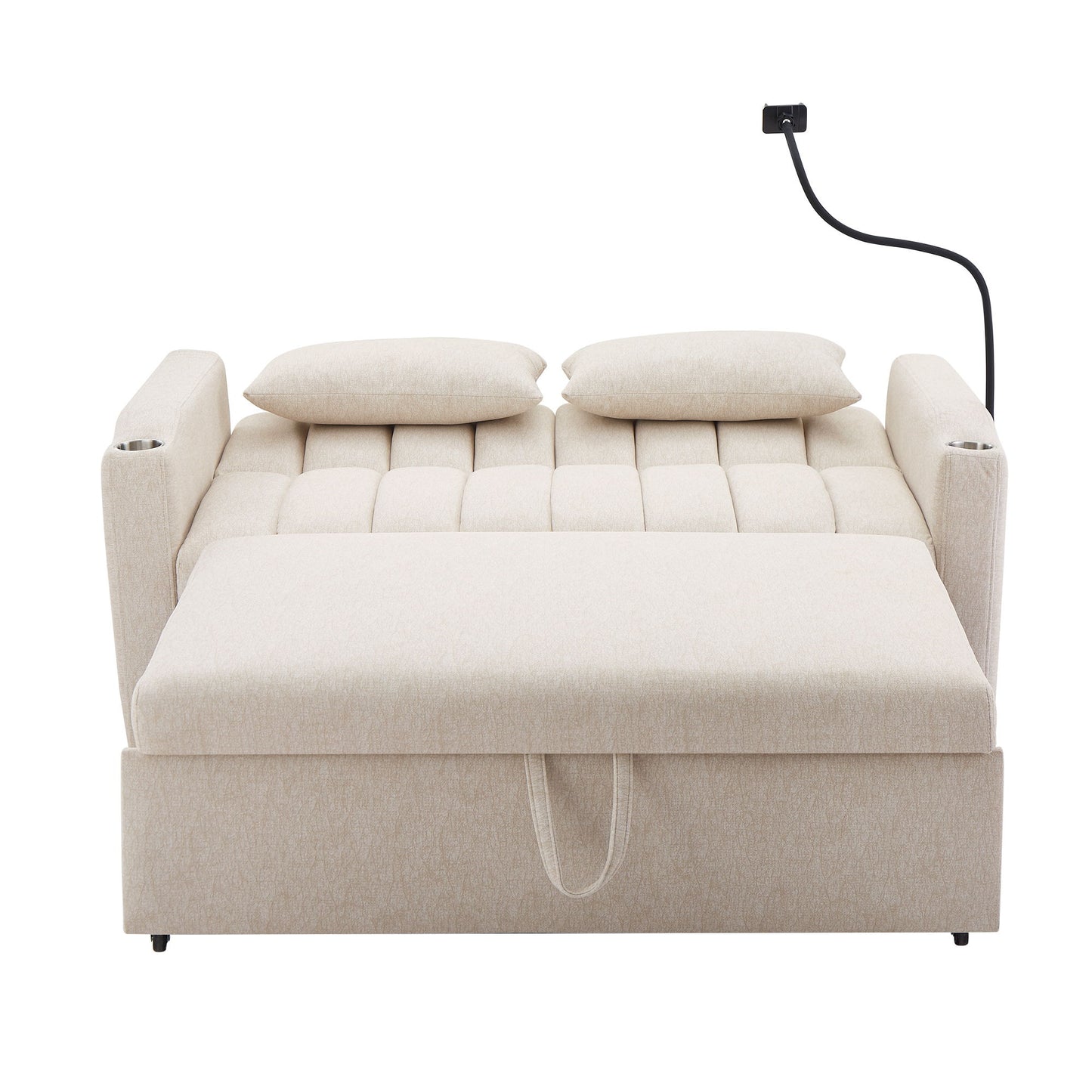 Convertible Sofa Bed Loveseat Sofa With Three USB Ports, Two Side Pockets, Two Cup Holders And 360ÔøΩÔøΩÔøΩÔøΩÔøΩÔøΩÔøΩÔøΩÔøΩÔøΩÔøΩÔøΩÔøΩÔøΩÔøΩÔøΩÔøΩÔøΩÔøΩÔøΩÔøΩÔøΩÔøΩÔøΩÔøΩÔøΩÔøΩÔøΩÔøΩÔøΩÔøΩÔøΩÔøΩ swivel Phone Holder For Living Room - Beige