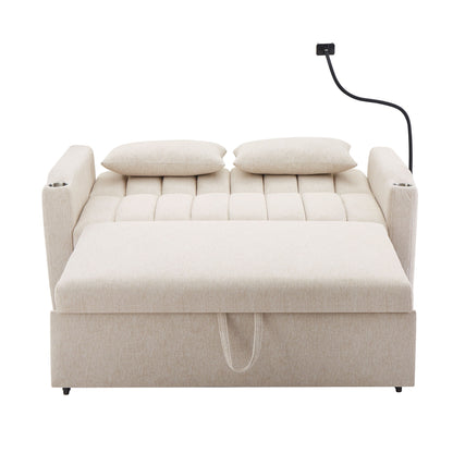 Convertible Sofa Bed Loveseat Sofa With Three USB Ports, Two Side Pockets, Two Cup Holders And 360ÔøΩÔøΩÔøΩÔøΩÔøΩÔøΩÔøΩÔøΩÔøΩÔøΩÔøΩÔøΩÔøΩÔøΩÔøΩÔøΩÔøΩÔøΩÔøΩÔøΩÔøΩÔøΩÔøΩÔøΩÔøΩÔøΩÔøΩÔøΩÔøΩÔøΩÔøΩÔøΩÔøΩ swivel Phone Holder For Living Room - Beige
