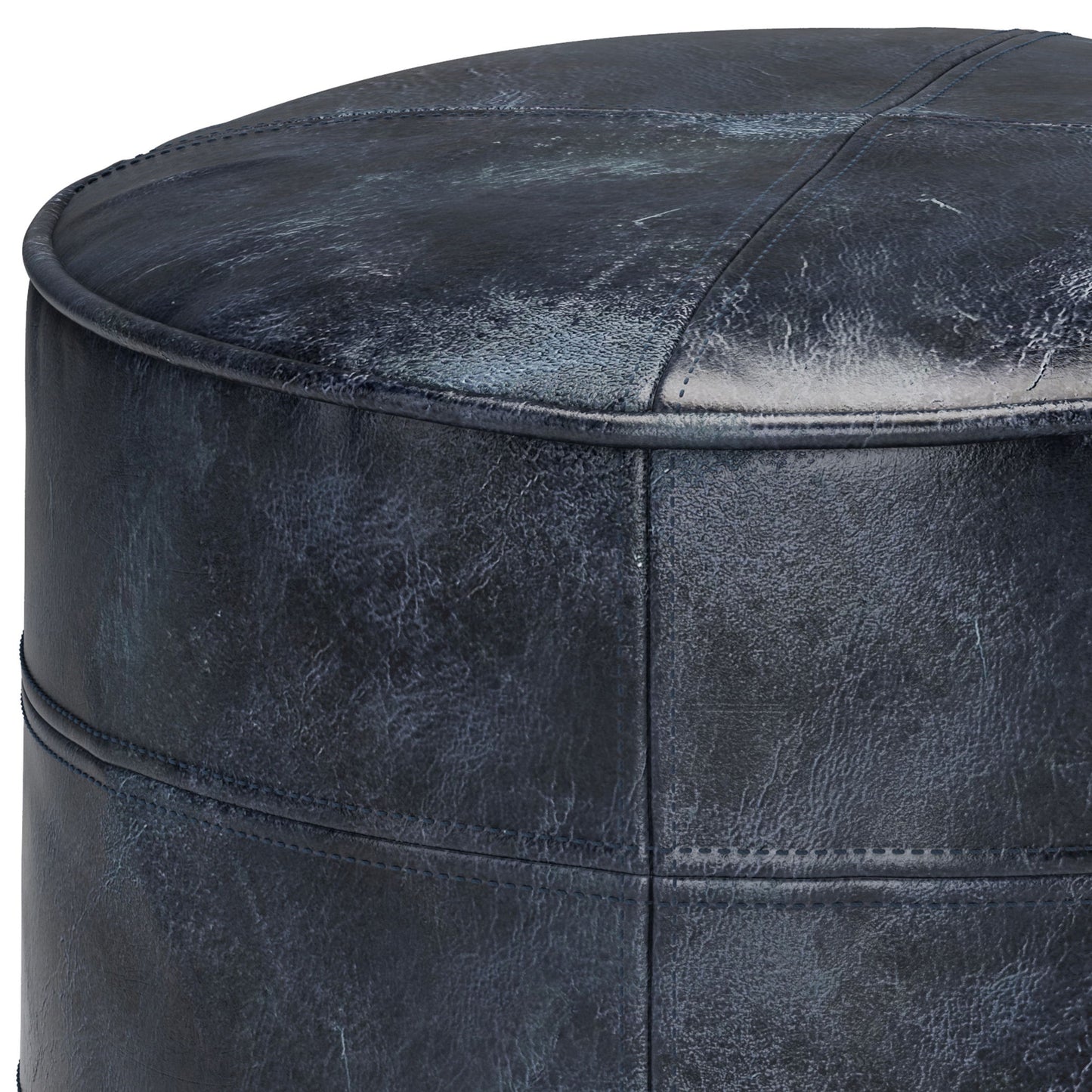 Connor - Round Pouf - Distressed Navy Blue