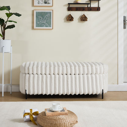 Faux Fur Flip Top Storage Bench With Metal Legs, Wide, Bed End Stool Foot Rest - Beige