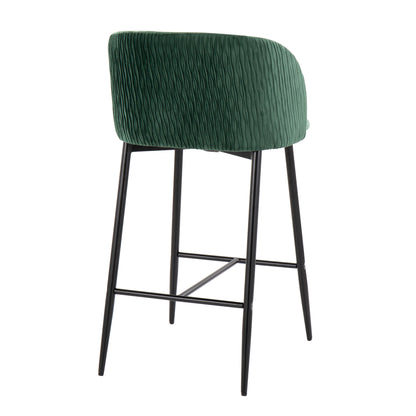 Fran - Pleated Waves Contemporary Fixed Height Counter Stool (Set of 2) - Black / Green