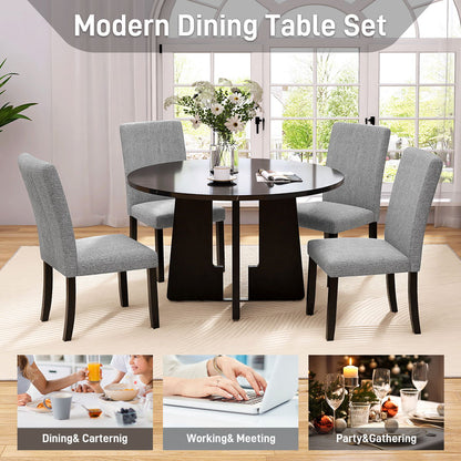 5 Piece Round Dining Table Set, Modern Dining Table And 4 Upholstered Chairs For Dining Room, Kitchen Room, Living Room - Gray / Black
