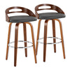Cassis - Mid-Century Modern Fixed Height Barstool With Swivel With Round Footrest (Set of 2) - Walnut / Gray