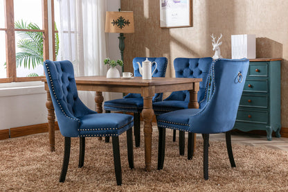 Nikki - Modern, High-End Tufted Solid Wood Contemporary Velvet Upholstered Dining Chair With Wood Legs Nailhead Trim (Set of 2) - Blue