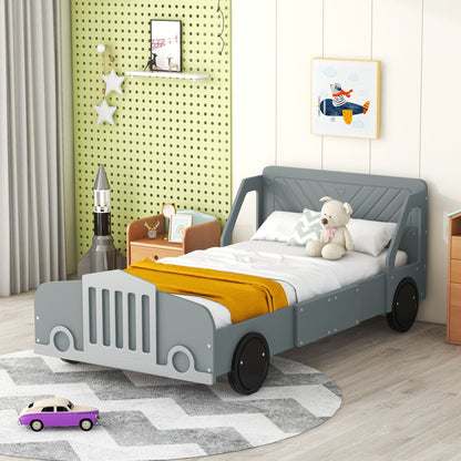 Twin Size Car Shaped Platform Bed With Wheels - Gray