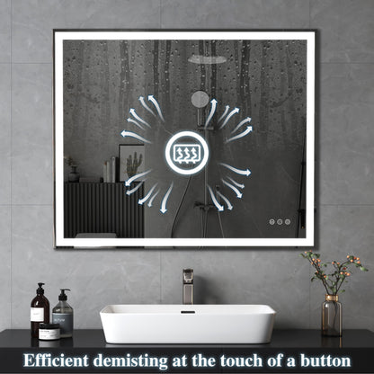 LED Bathroom Vanity Mirror Wall Mounted Adjustable White / Warm / Natural Lights Anti-Fog Touch Switch With Memory Modern Smart Large Bathroom Mirrors - Silver
