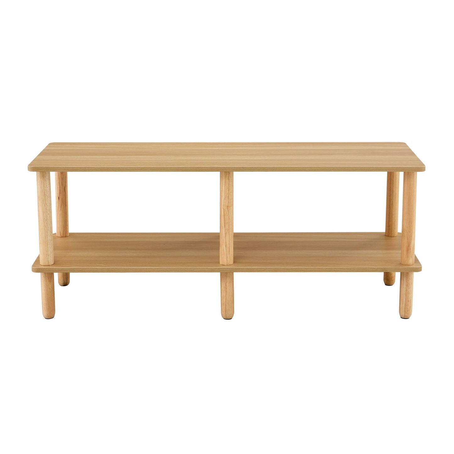 Modern Double Deck TV Cabinet Is Suitable For Living Room, Rectangular Center Table With Open Storage Shelf, Rounded Rubberwood Legs, Stable And Durable - Burly Wood