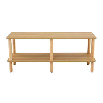 Modern Double Deck TV Cabinet Is Suitable For Living Room, Rectangular Center Table With Open Storage Shelf, Rounded Rubberwood Legs, Stable And Durable - Burly Wood