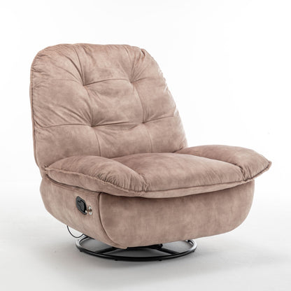 Modern Swivel Gliding Recliner Chair With Rocking Function And Phone Holder - Large Comfortable Reading Chair Stamped Velvet - Natural Brown