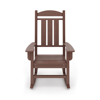 Pecan Traditional Porch Rocker Classic HDPE Poly Lumber For Porch, Patio, And Garden Comfort - Brown