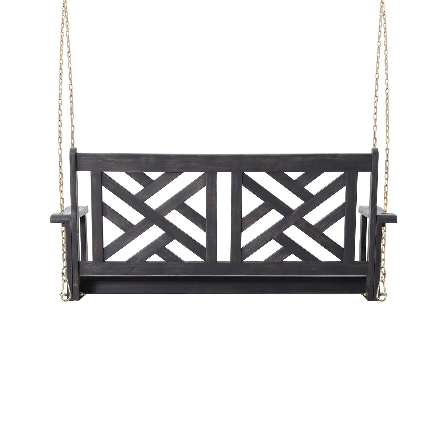 Alejandro - Acacia Wood Porch Swing With Slat Panel Seating - Dark Gray