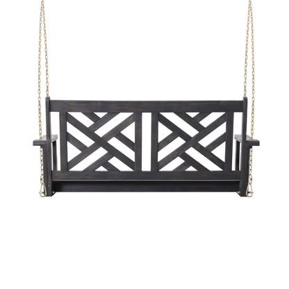 Alejandro - Acacia Wood Porch Swing With Slat Panel Seating - Dark Gray