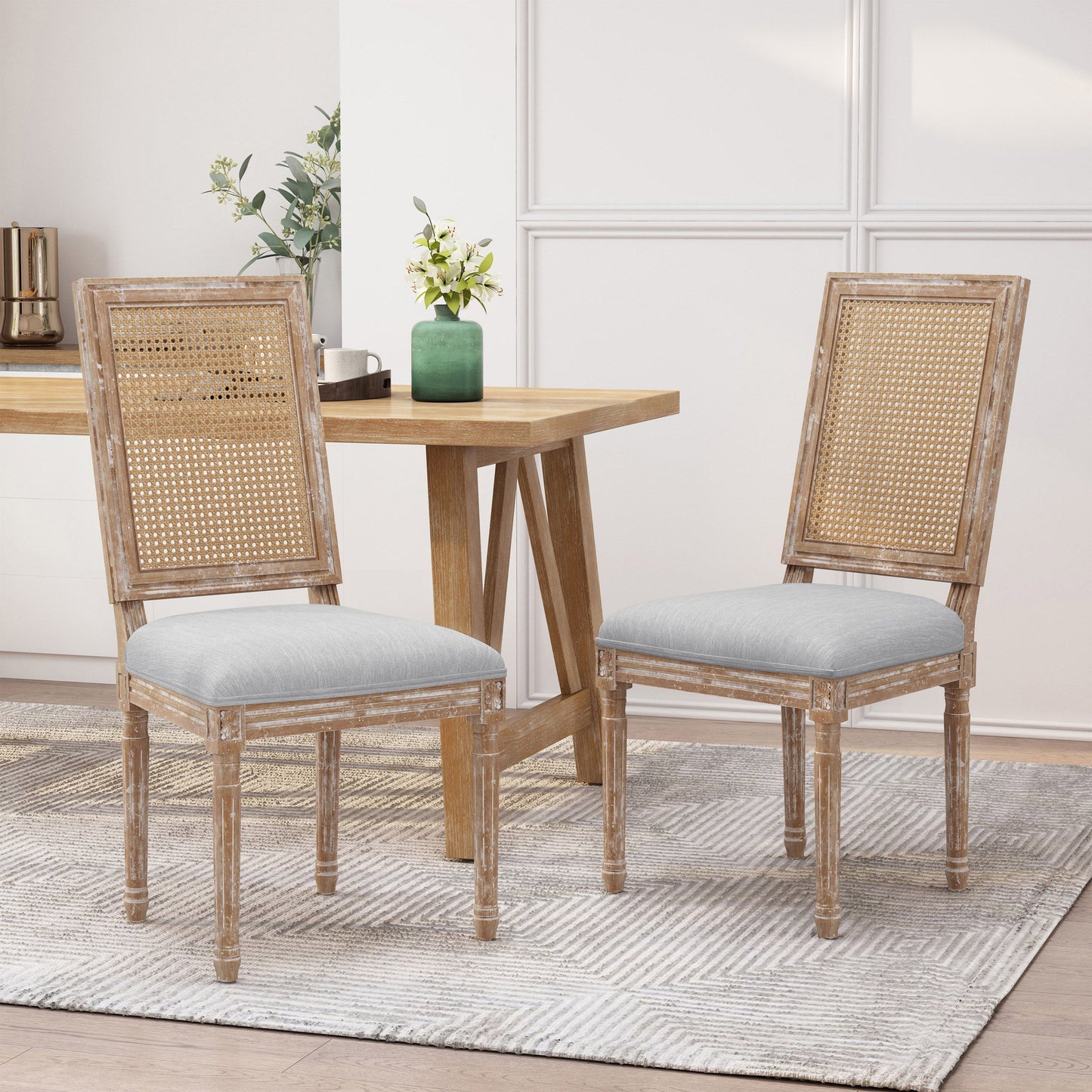 French Country Dining Chair (Set of 2) With Upholstered Seats - Light Gray