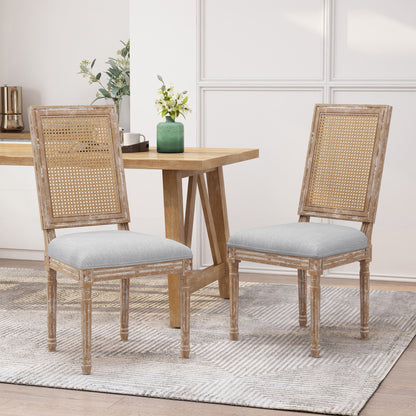 French Country Dining Chair (Set of 2) With Upholstered Seats - Light Gray