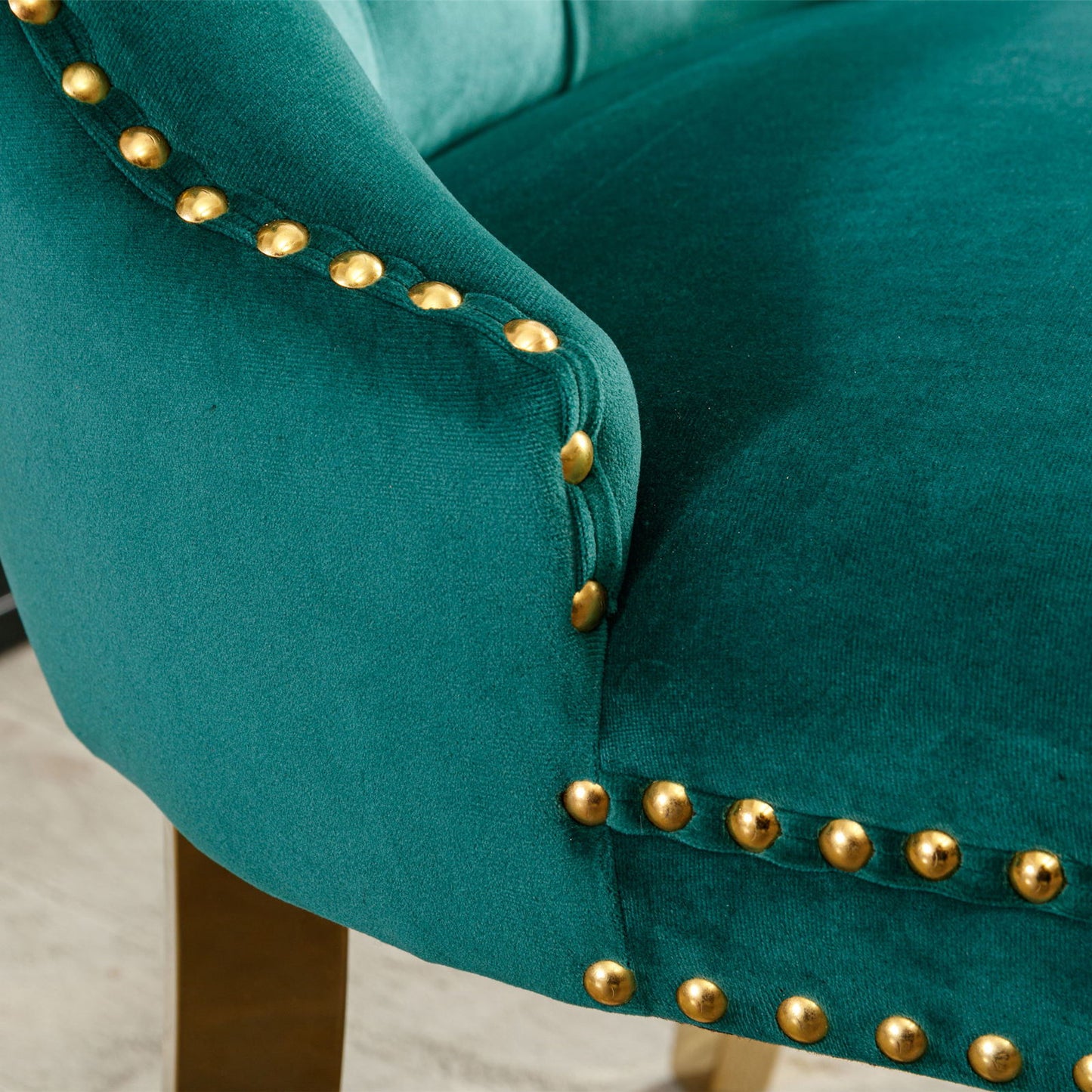 Nikki - Modern, High-End Tufted Solid Wood Contemporary Velvet Upholstered Dining Chair With Golden Stainless Steel Plating Legs, Nailhead Trim (Set of 2) - Green
