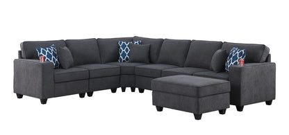 Cooper - 7 Piece Reversible L-Shape Sectional Sofa & Comfort Ottoman, And Cupholder - Stone Gray