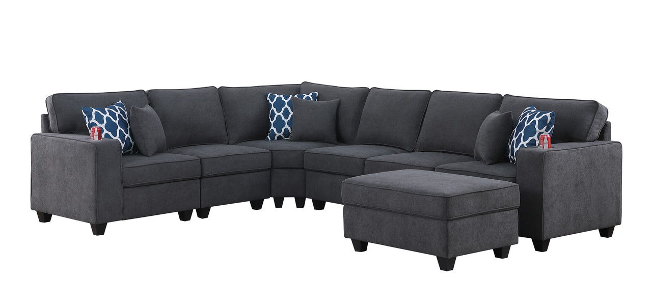 Cooper - 7 Piece Reversible L-Shape Sectional Sofa & Comfort Ottoman And Cupholder - Stone Gray