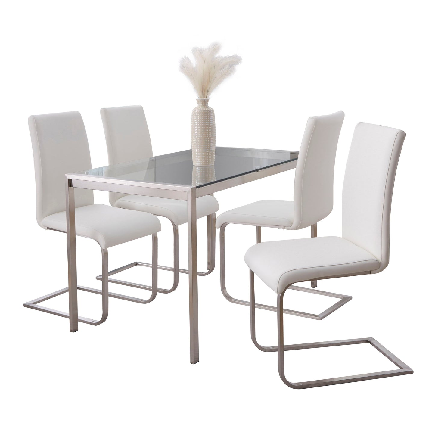 Fuji Foster - Contemporary Dining Set l, Glass 5 Piece - White