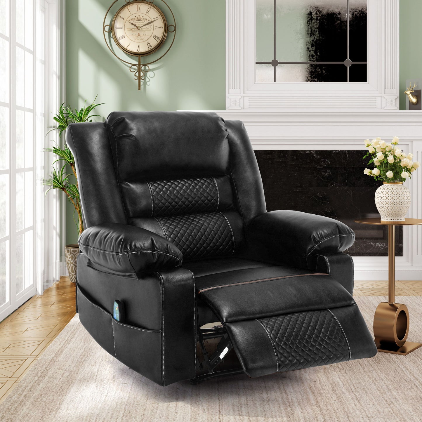 Breathable Leather Massage Recliner Chair Manual Living Room Reclining Sofa - Black