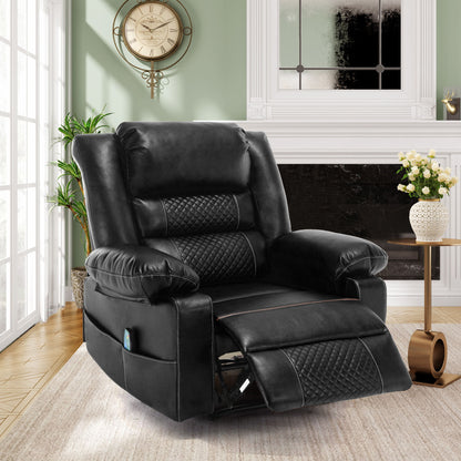 Breathable Leather Massage Recliner Chair Manual Living Room Reclining Sofa - Black