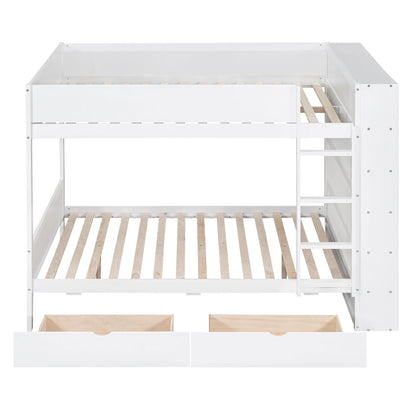 Full Over Full Bunk Bed With 2 Drawers And Multi-Layer Cabinet - White