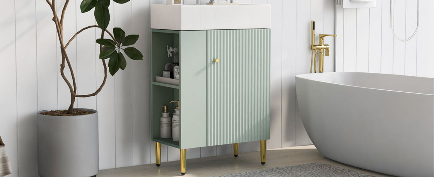 Bathroom Vanity, Combo Cabinet, Bathroom Storage Cabinet, Single Ceramic Sink, Left Side Storage - Green