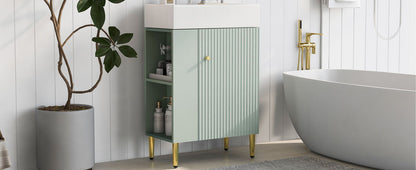 Bathroom Vanity, Combo Cabinet, Bathroom Storage Cabinet, Single Ceramic Sink, Left Side Storage - Green
