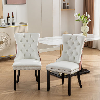 Nikki - Modern, High-End Tufted Solid Wood Contemporary And Velvet Upholstered Dining Chair With Wood Legs Nailhead Trim (Set of 2) - White / Pink