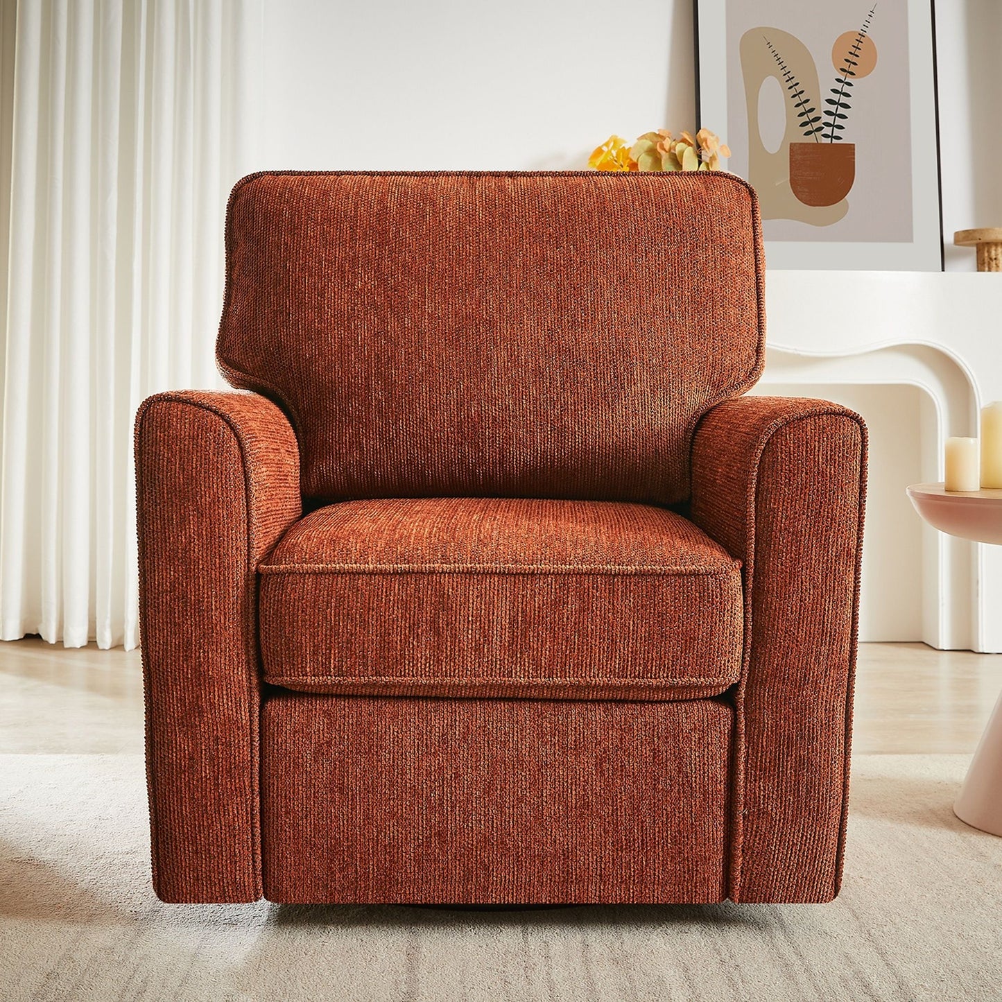 360 Degree Swivel Chair Accent Barrel Armchair With Side Pockets - Red