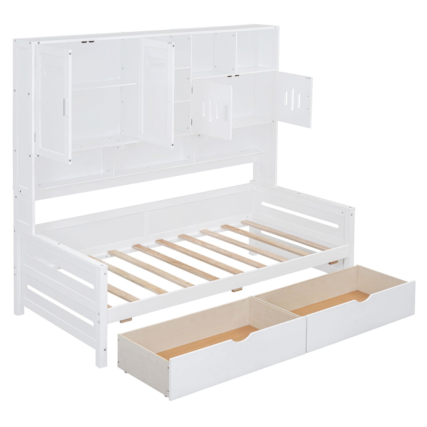 Twin Size Daybed With 2 Drawers And All In One Cabinet And Shelf - White