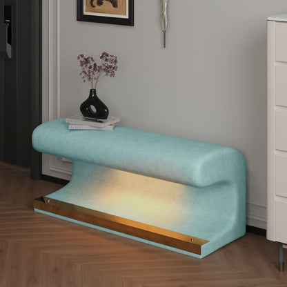 Upholstered Ottoman With LED Sensor Light Ideal For Living Room, End Of Bed - Antique Blue Green
