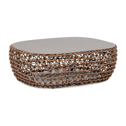 Willow - Oval Woven Patio Coffee Table, Wicker Frame - Wheat Beige / Golden Brown