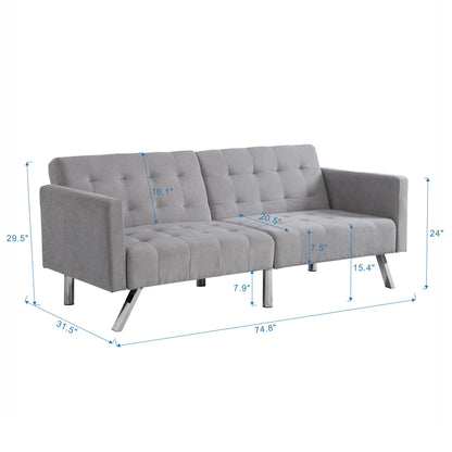 Futon Sofa Bed Convertible Folding Lounge Couch, Armrests - Light Gray