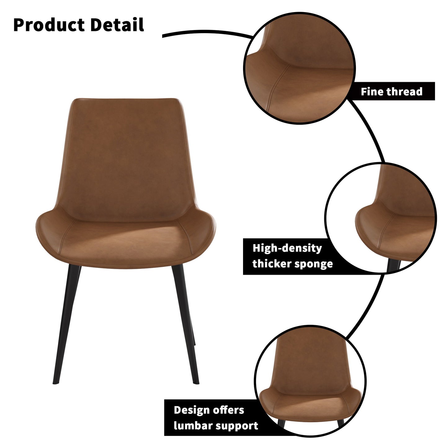 Modern Dining Chair Living Room Metal Leg Dining Chair (Set of 2) - Brown