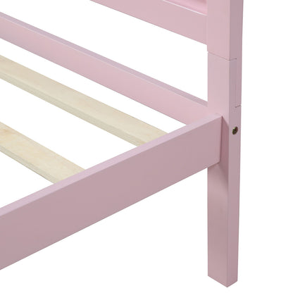 Twin Platform Bed Frame Mattress Foundation With Headboard And Slat Support - Pink