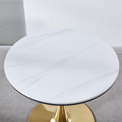 Tulip Table Mid-Century Dining Table For 2 - 4 People With Round MDF Table Top, Pedestal Dining Table, End Table Leisure Coffee Table, Ceramic And MDF Top - Golden / White