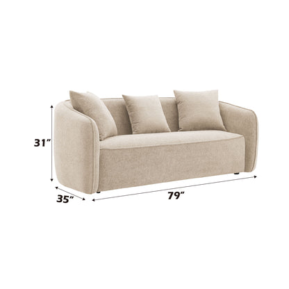 Keith - Chenille 3 Piece Living Room Set (Comes With Matching Color Toss Pillows) - Beige
