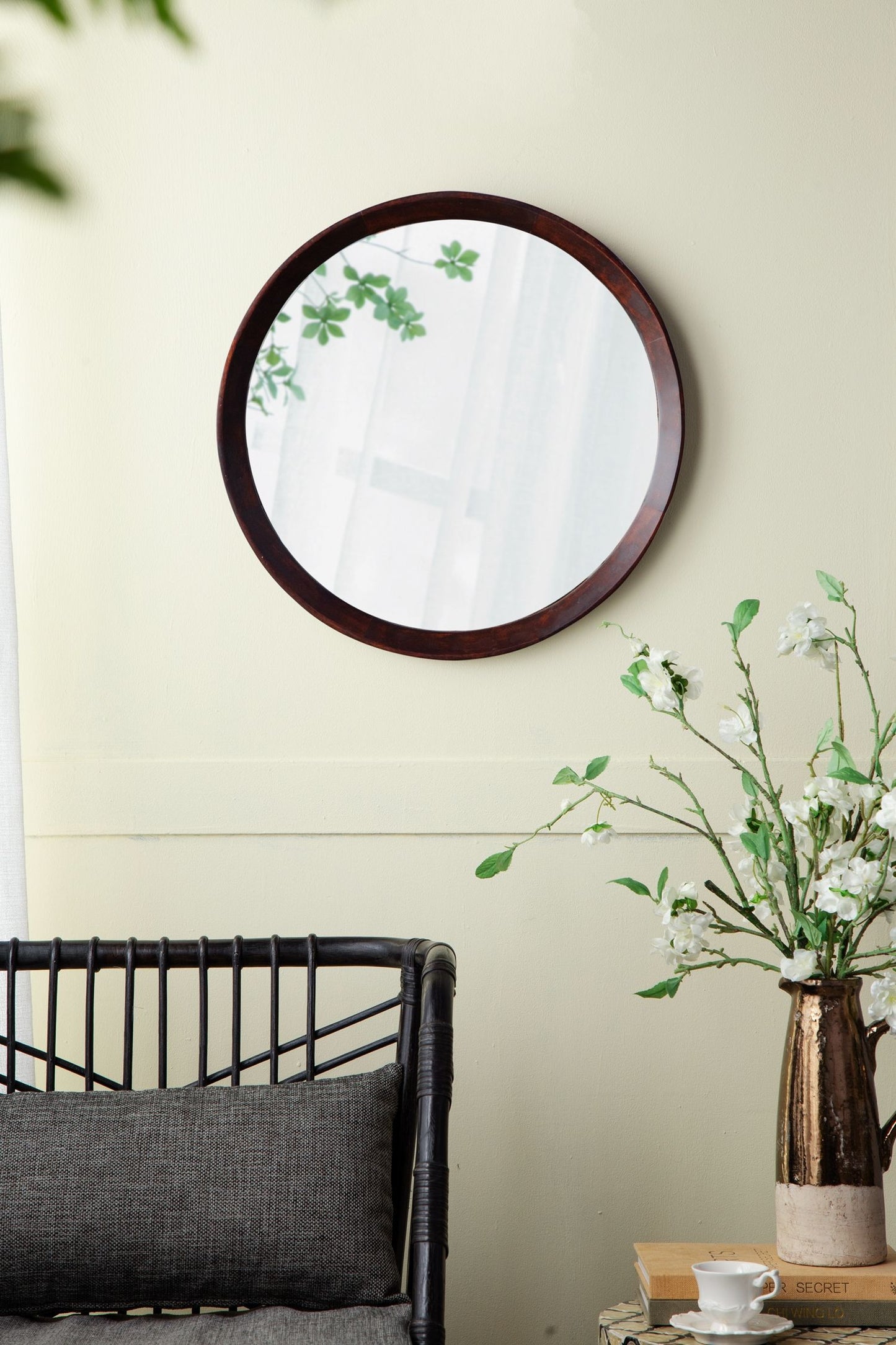 Transitional Decor Style Mango Wood Wall Mirror Wall Decor With Frame Of Solid Mango Wood For Bathroom, Entryway Console Lean Against Wall - Dark Brown