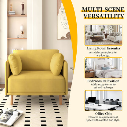 Modern Upholstered Accent Chair With Soft Cushions, Sleek Armrest Design - Yellow