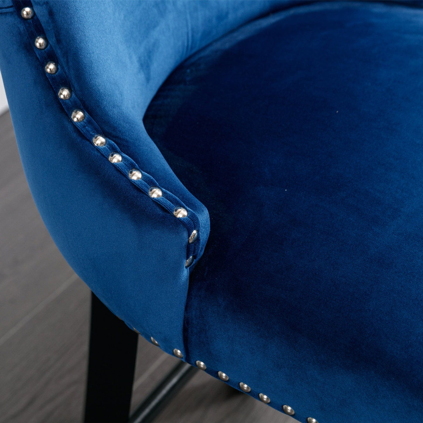 Contemporary Velvet Upholstered Wing-Back Barstools With Button Tufted Decoration And Wooden Legs, And Chrome Nailhead Trim, Leisure Style Bar Chairs, Bar Stools (Set of 4) - Blue