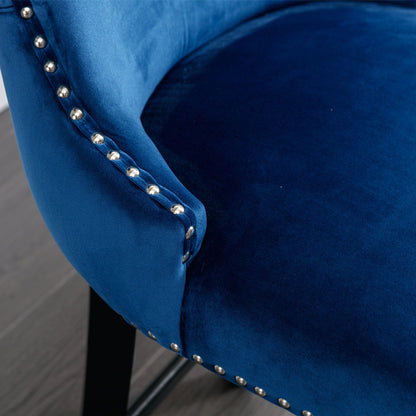 Contemporary Velvet Upholstered Wing-Back Barstools With Button Tufted Decoration And Wooden Legs, And Chrome Nailhead Trim, Leisure Style Bar Chairs, Bar Stools (Set of 4) - Blue